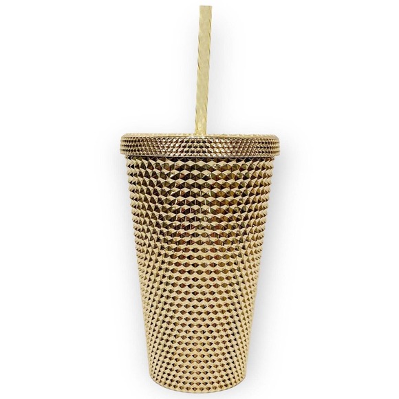 Starbucks Gold Studded Tumbler 16 oz Grande Holiday 2022 Metallic Bling Cold Cup - Picture 8 of 10